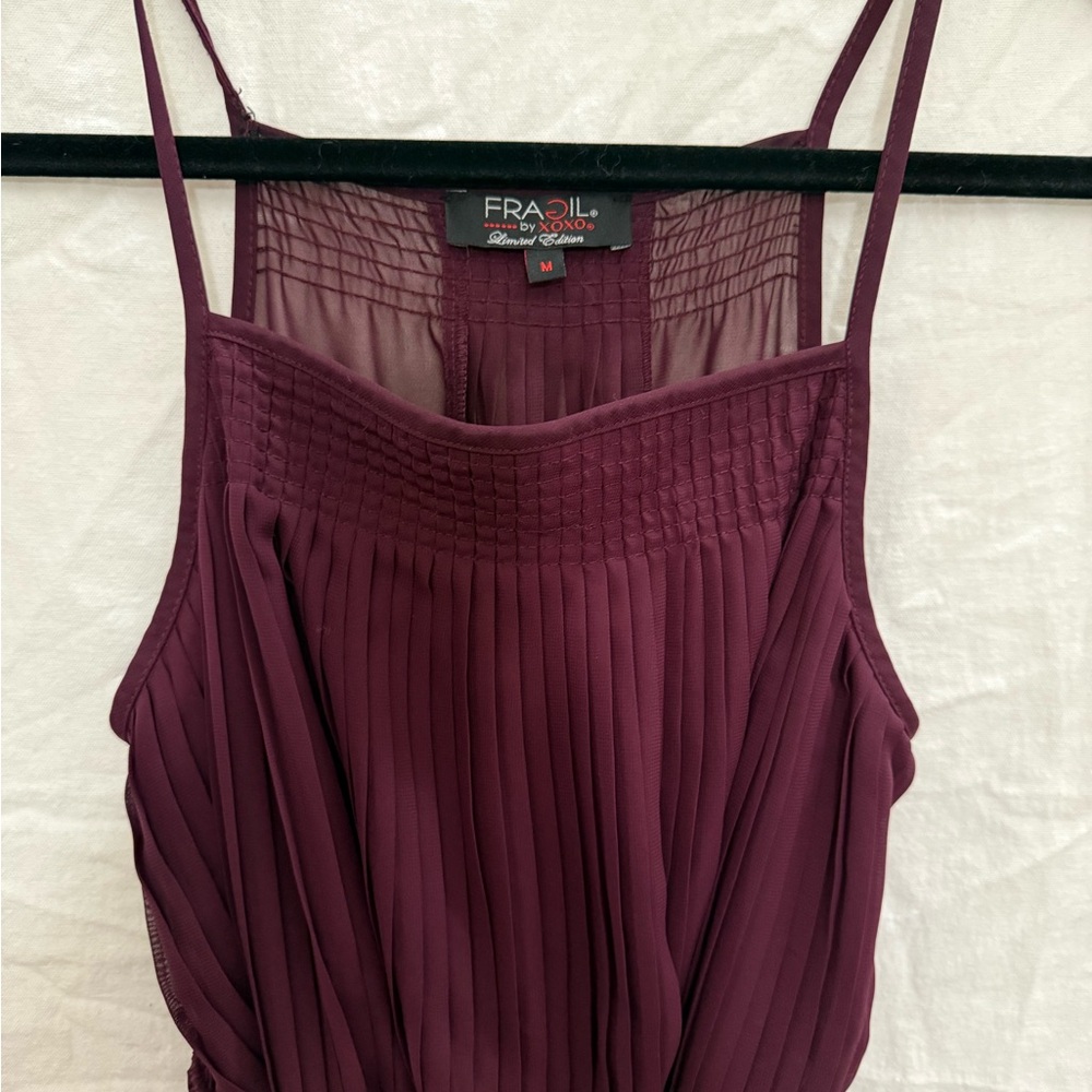 Fragil by XOXO Burgundy Pleated Chiffon Maxi Dress Women’s M Limited Edition Y2K